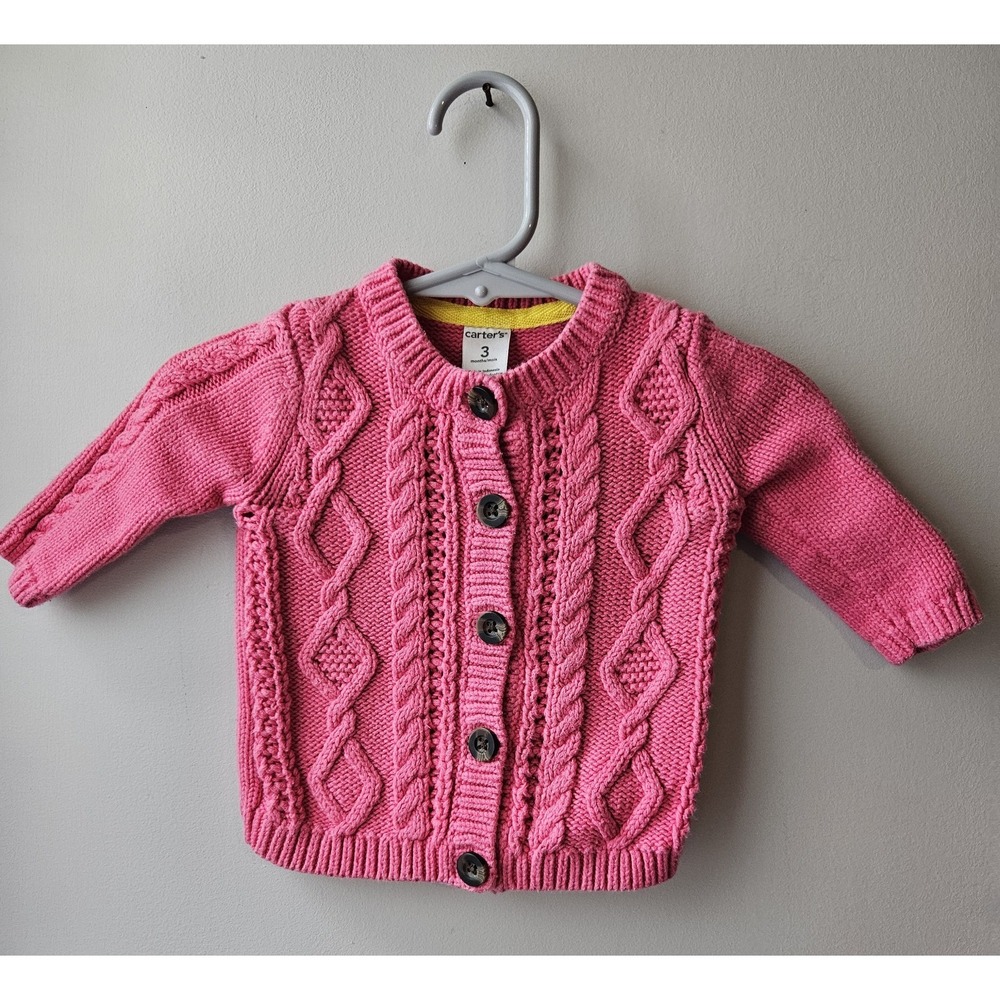 Carter's Baby Girl Pink Cable Knit Cardigan Sweater 3 Months Button Front Warm
